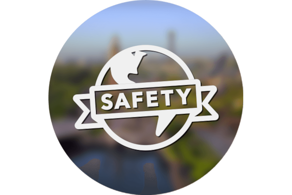 An icon of a safety ribbon around the globe