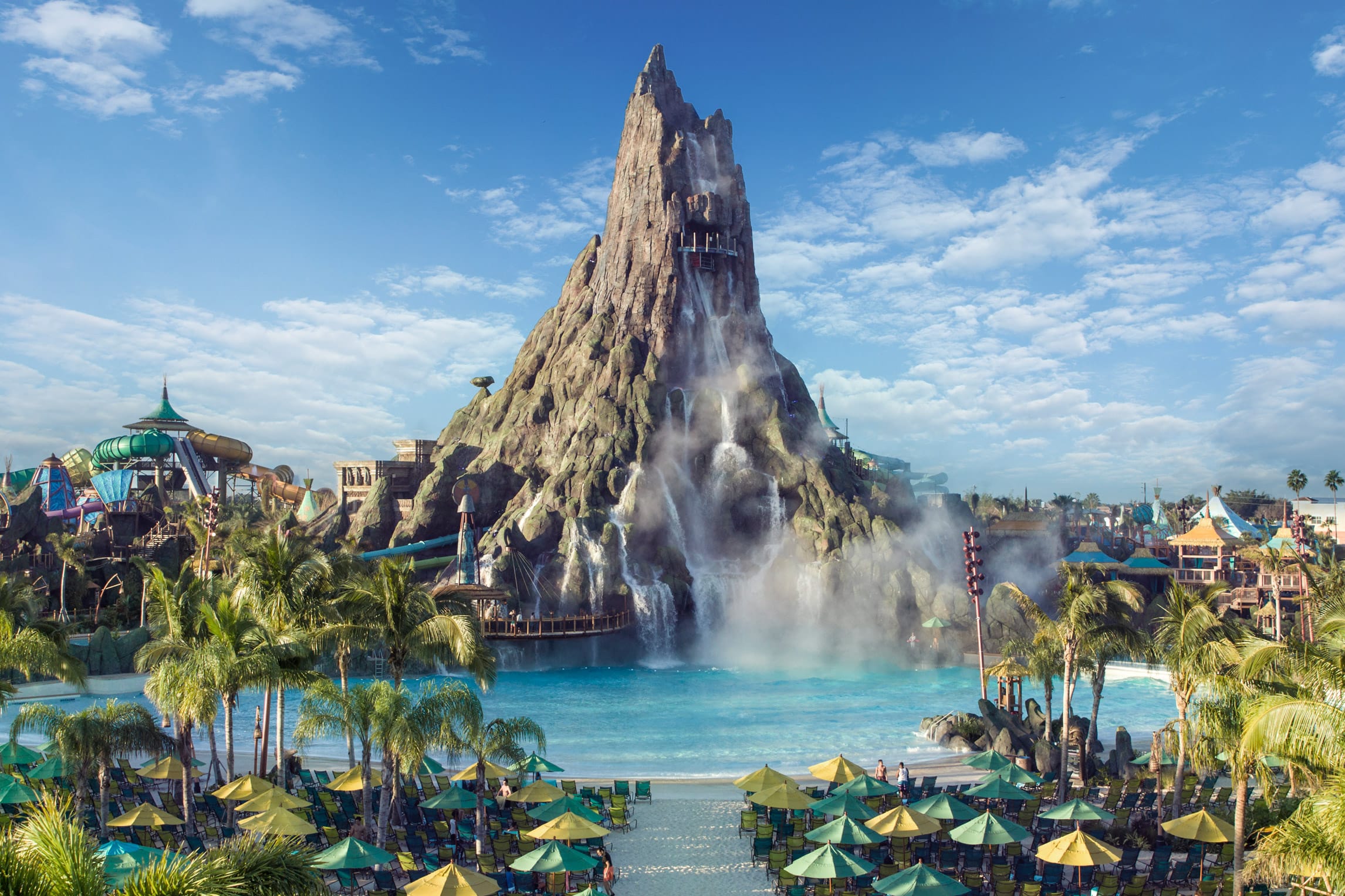 At Universal's Volcano Bay water theme park, you can spend the day relaxing amidst tropical beauty and experiencing thrilling water rides.