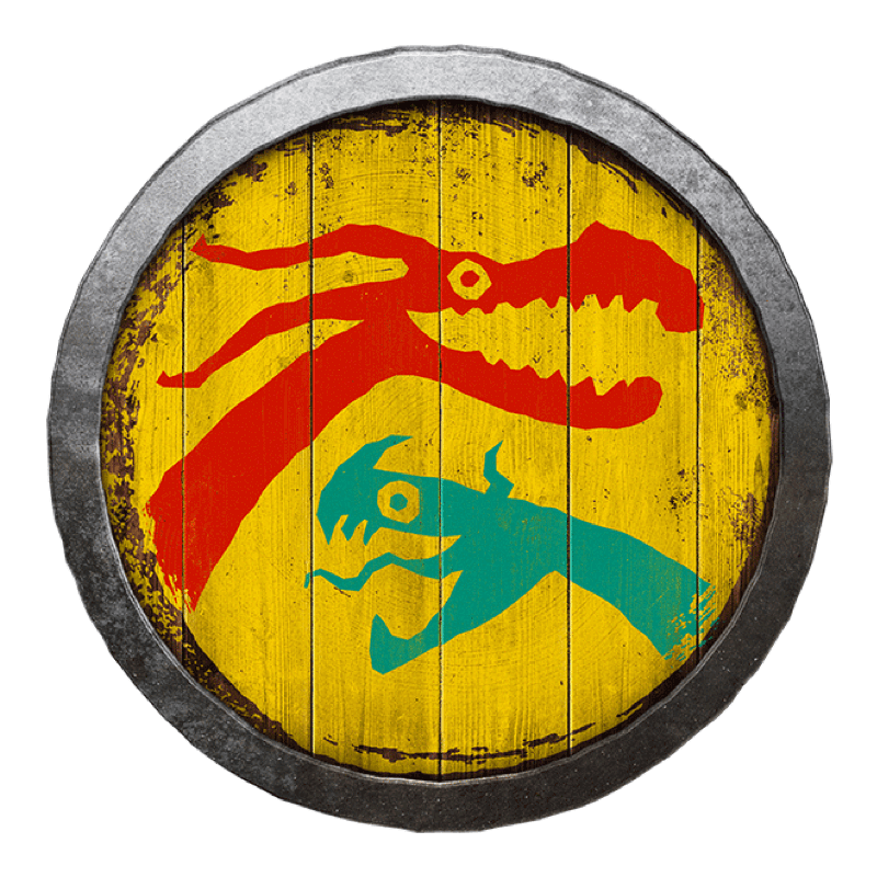 Ícono de Dato Rápido sobre How to Train Your Dragon, dibujo de dos dragones que miran en direcciones opuestas contra un fondo amarillo.